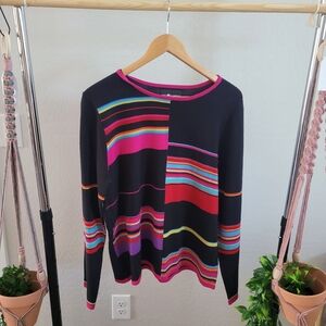 Vintage 90s Colorful Striped Long Sleeve Sweater. Sag Harbor. Size Large.
